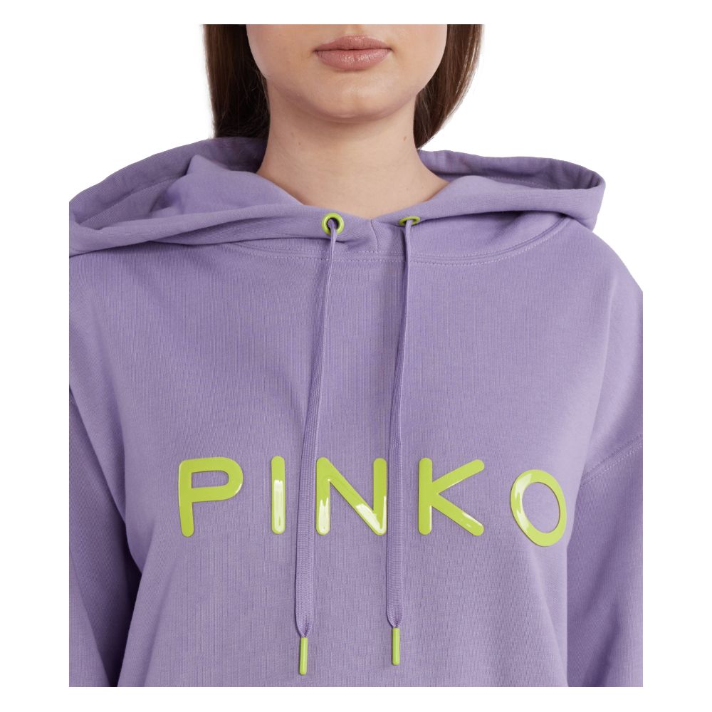 PINKO Purple Cotton Women Sweater with bold rubber logo print, a trendy and comfortable hoodie for a chic look.