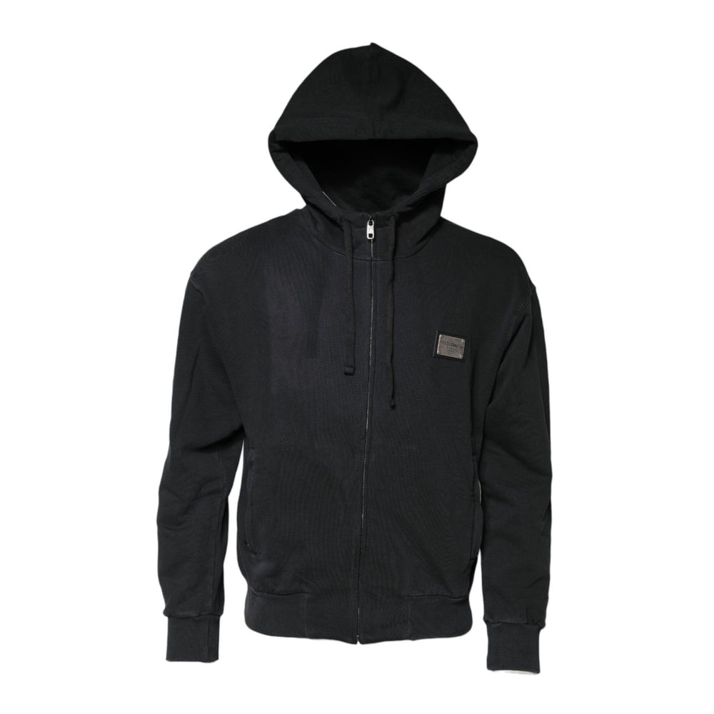 Dolce & Gabbana Black Logo FullZip Hooded Sweatshirt Sweater