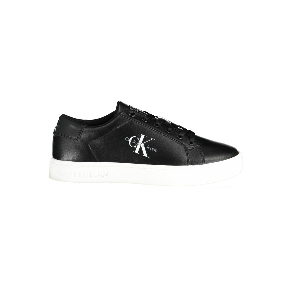 Calvin Klein Black Polyester Sneaker with laces, contrasting details, logo print, 50% recycled polyester material.