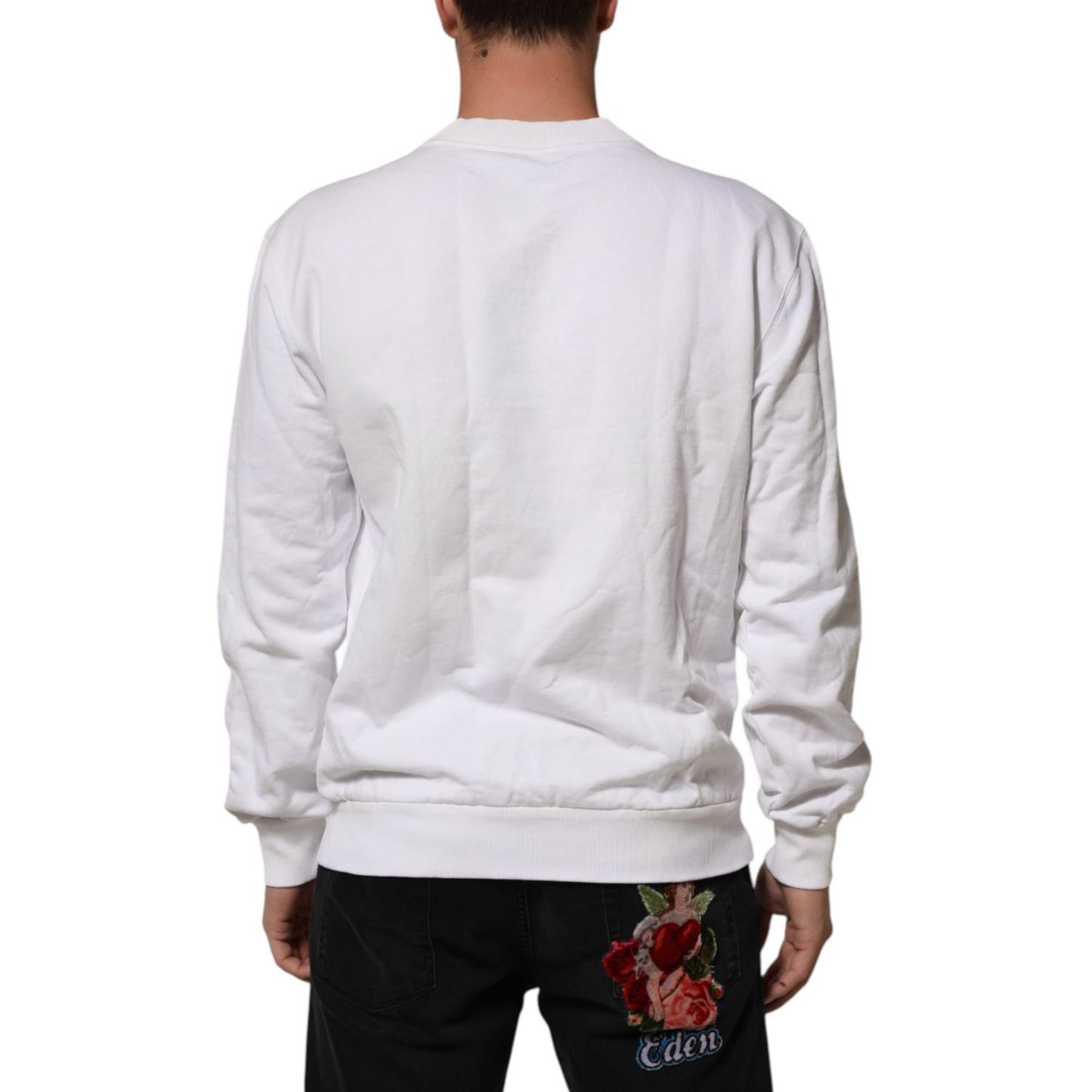 Dolce & Gabbana White Embossed Logo Men Sweatshirt Sweater