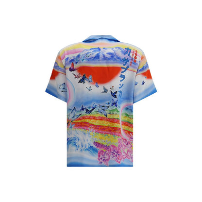 Casablanca Multicolor Silk Pattern Shirt with butterfly and landscape print, short sleeves, open collar, and oversized fit, AW25.