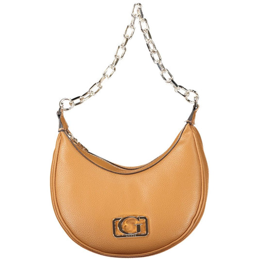 Guess Jeans Brown Polyethylene Handbag with chain shoulder handle and adjustable strap.