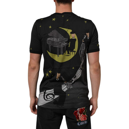 Dolce & Gabbana Black Musical Print Cotton Crew Neck T-shirt