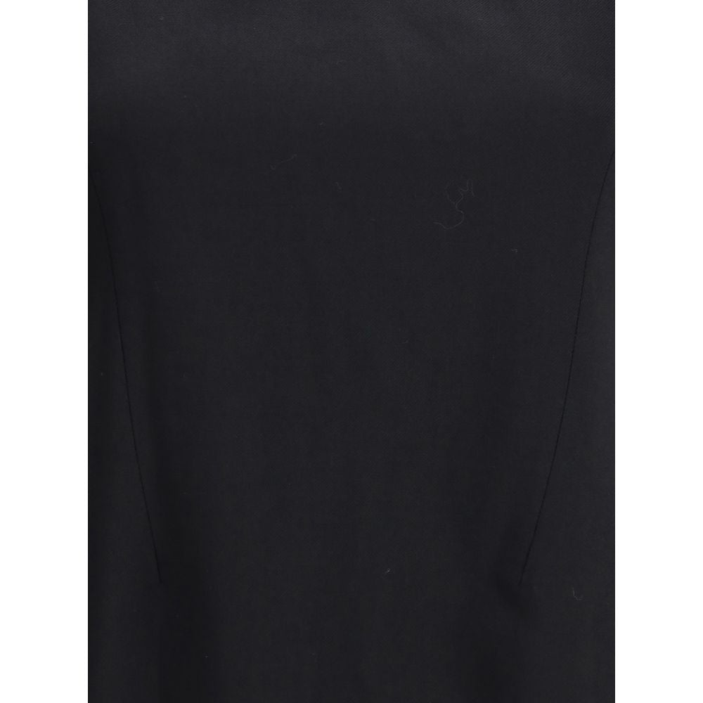 Close-up of Alexander McQueen Black Wool Casual Dress showcasing its elegant fitted design and sophisticated cut. Perfect for AW25 season.