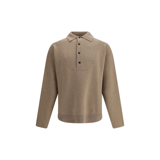 Jacquemus Beige Merino Wool Sweatshirt with pointed collar and button fastening, showcasing a blend of comfort and style.