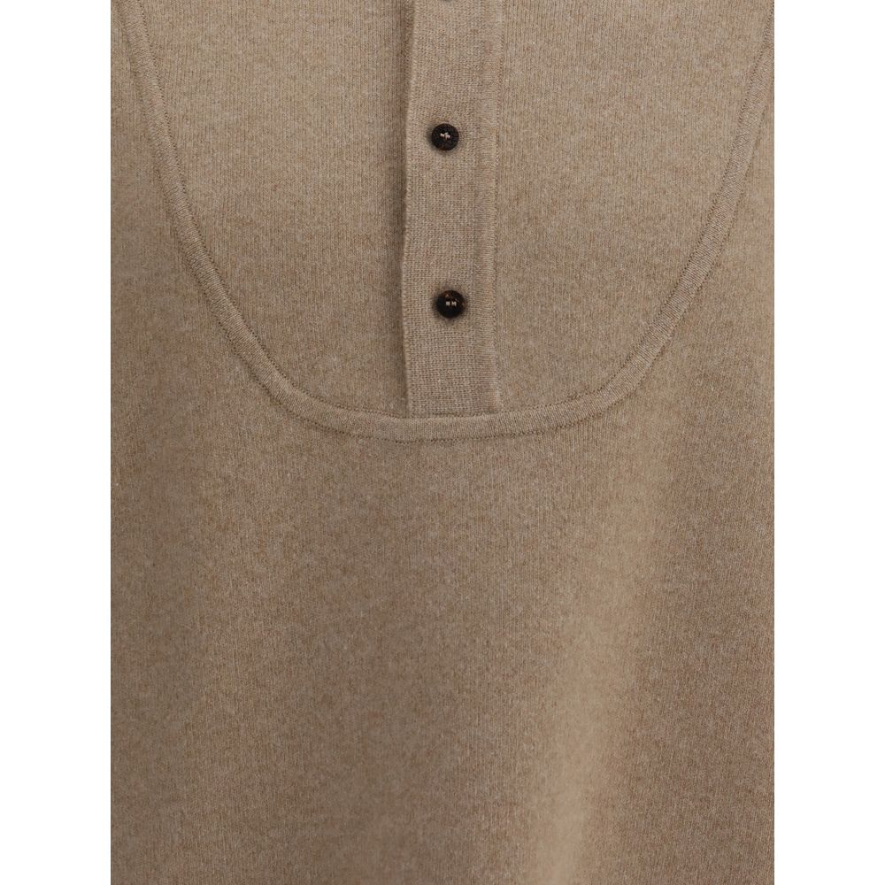 Close-up of Jacquemus Beige Merino Wool Sweatshirt highlighting button fastening and texture.