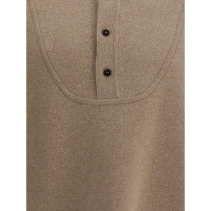 Close-up of Jacquemus Beige Merino Wool Sweatshirt highlighting button fastening and texture.