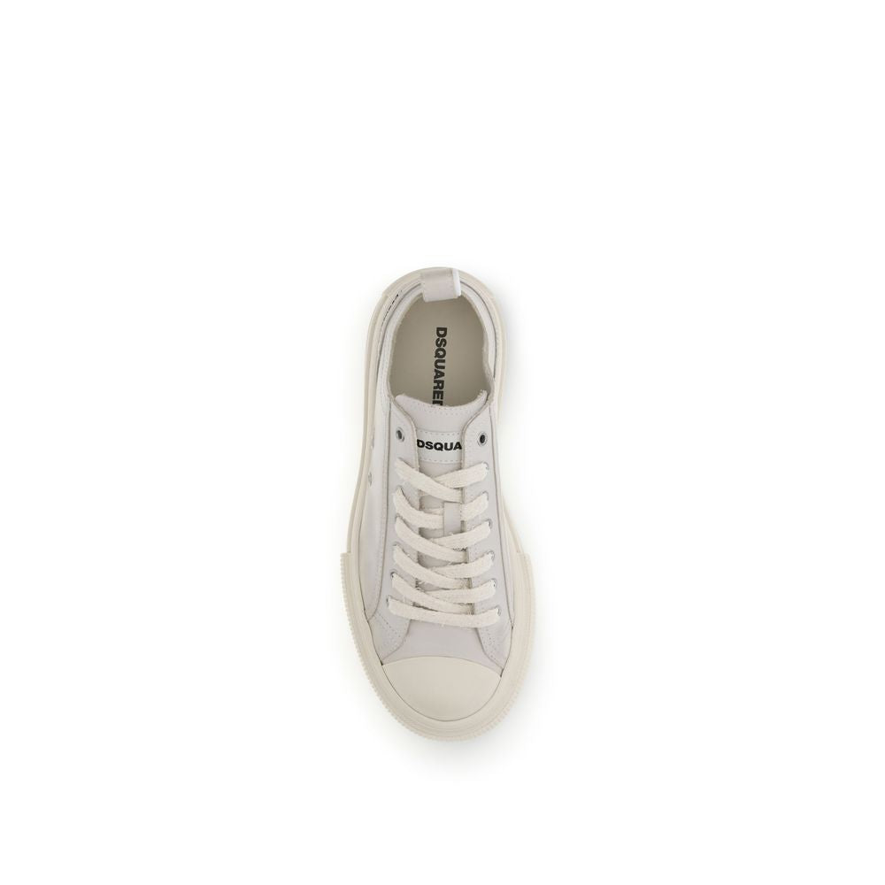 Top view of Dsquared² Cream Leather Platform Sneakers with logo and laces, showcasing a modern design.