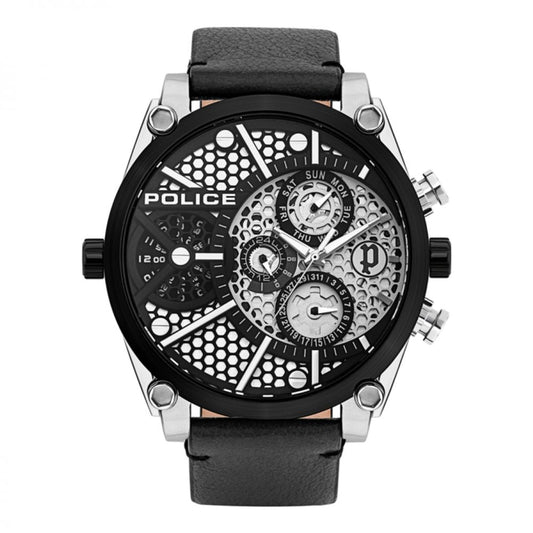 Police Black Leather Bracelet Watch
