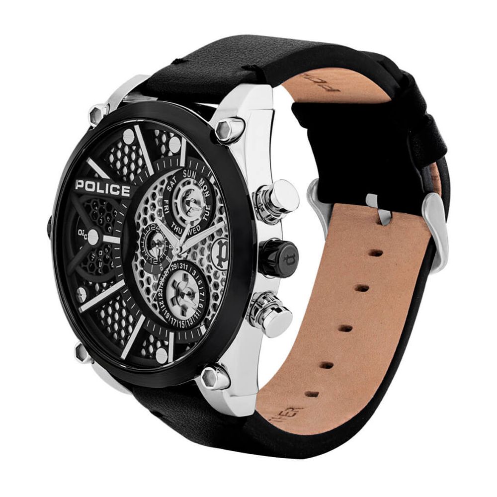 Police Black Leather Bracelet Watch