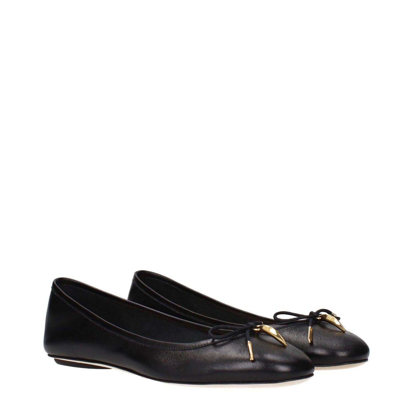 Chloé Black Leather Ballet Flats with front detail, MPN CHC25S08HQN001, code F84532, featuring elegant design.