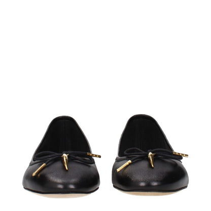 Chloé Black Leather Ballet Flats with front detail, MPN CHC25S08HQN001, code F84532, stylish and elegant design.