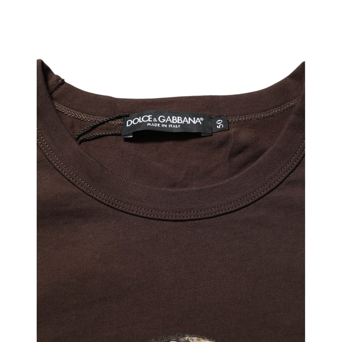 Dolce & Gabbana Brown Coin Laurel Print Men Crew Neck T-shirt