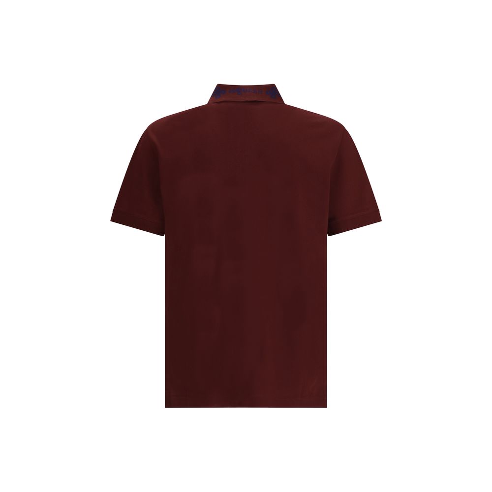 Alexander McQueen Bordeaux Cotton Polo Shirt with striped collar detail and McQueen logo, regular fit, 100% cotton, Made in Italy