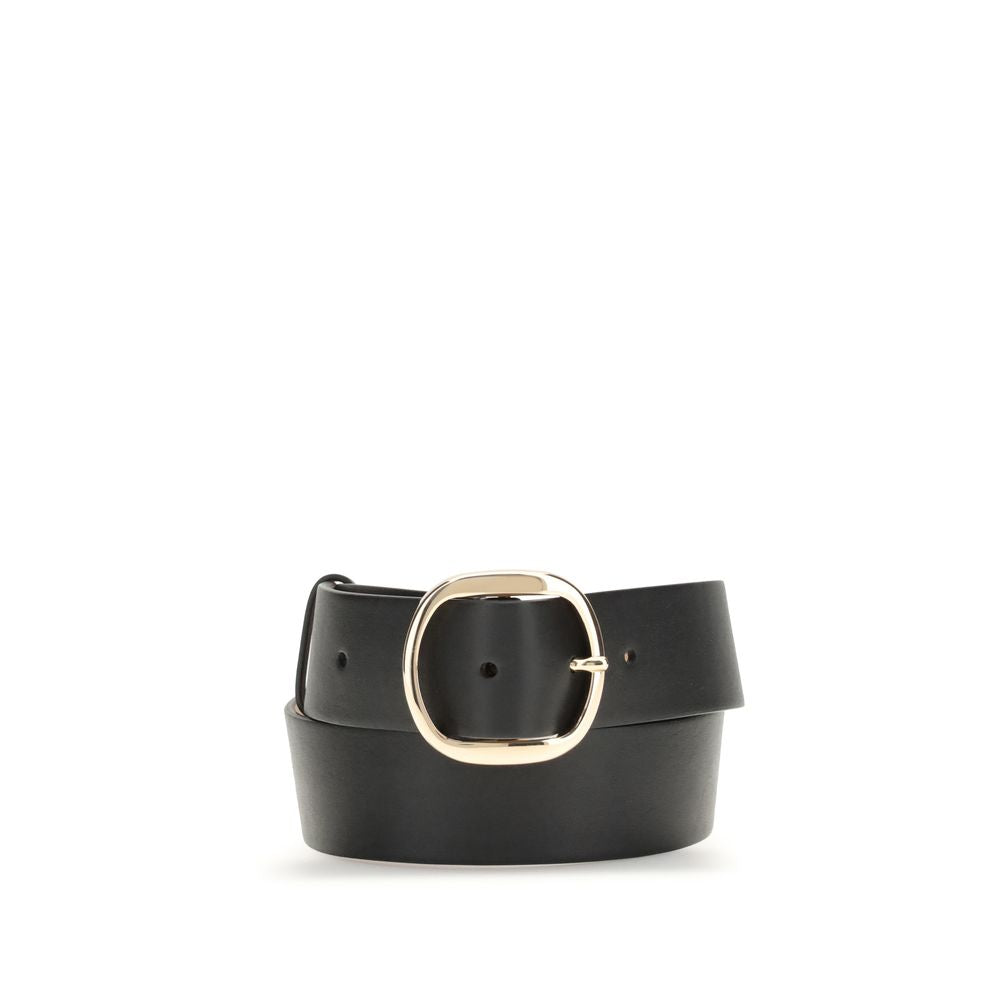 Gabriela Hearst Black Leather Regular Belt with metal buckle and slim design, perfect accessory for minimalist style, crafted from 100% leather.