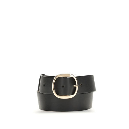 Gabriela Hearst Black Leather Regular Belt with metal buckle and slim design, perfect accessory for minimalist style, crafted from 100% leather.