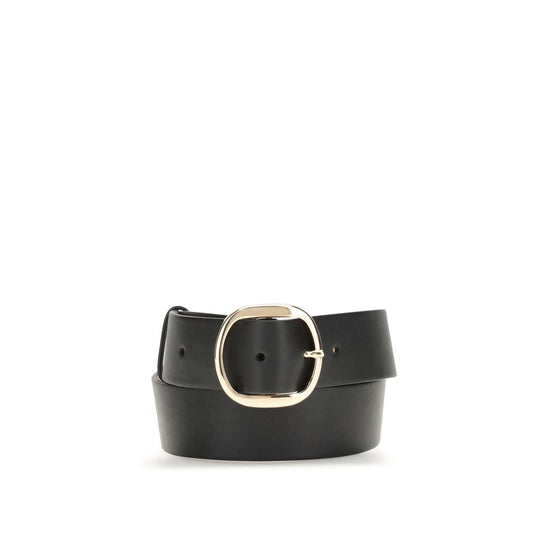 Gabriela Hearst Black Leather Regular Belt with metal buckle, slim silhouette, and minimalist design for refined style.