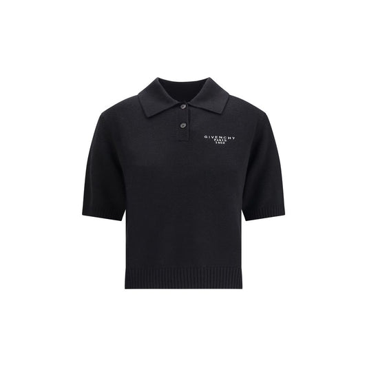 Givenchy Black Wool Polo Shirt with embroidered logo, short-sleeve, ribbed cuffs, AW25 collection, crafted from wool and cashmere.
