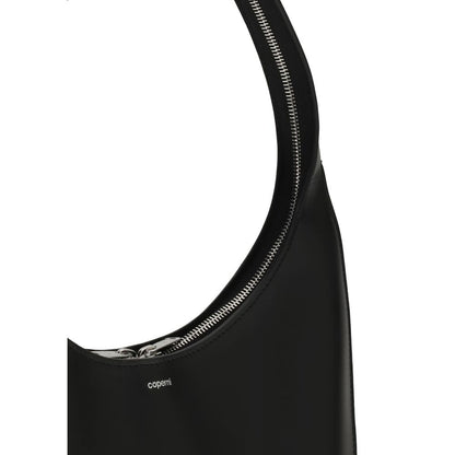 Coperni Black Calf Leather Bos Taurus Shoulder Bag with zipper and logo detail.