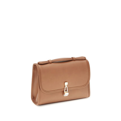 Gabriela Hearst Brown Leather Shoulder Bag with compact satchel-style and top handle for versatile use, dimensions 22.9x22.9x6.3cm.