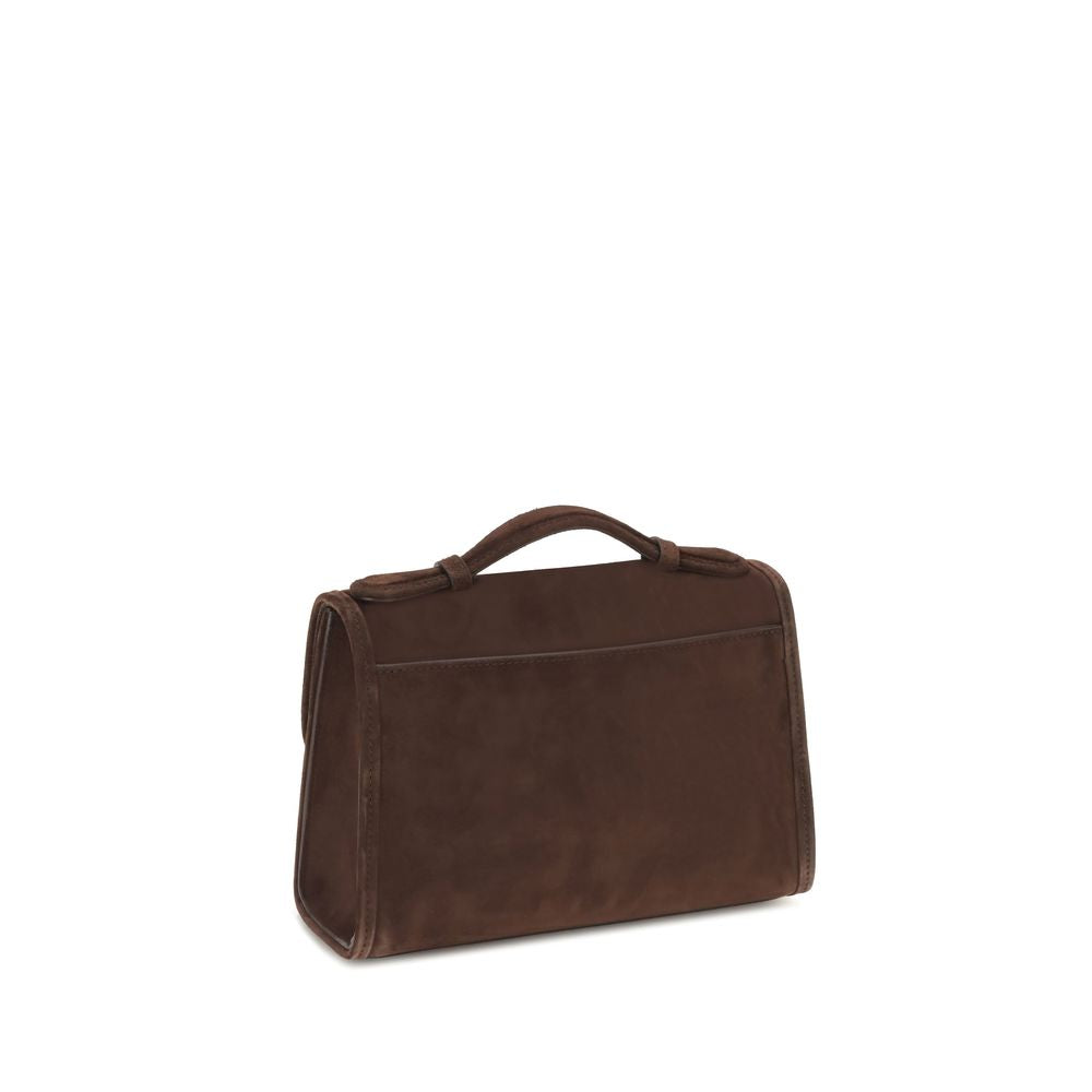 Gabriela Hearst Brown Leather Shoulder Bag, rear view showcasing top handle and sleek design, AW25 collection, 100% leather.