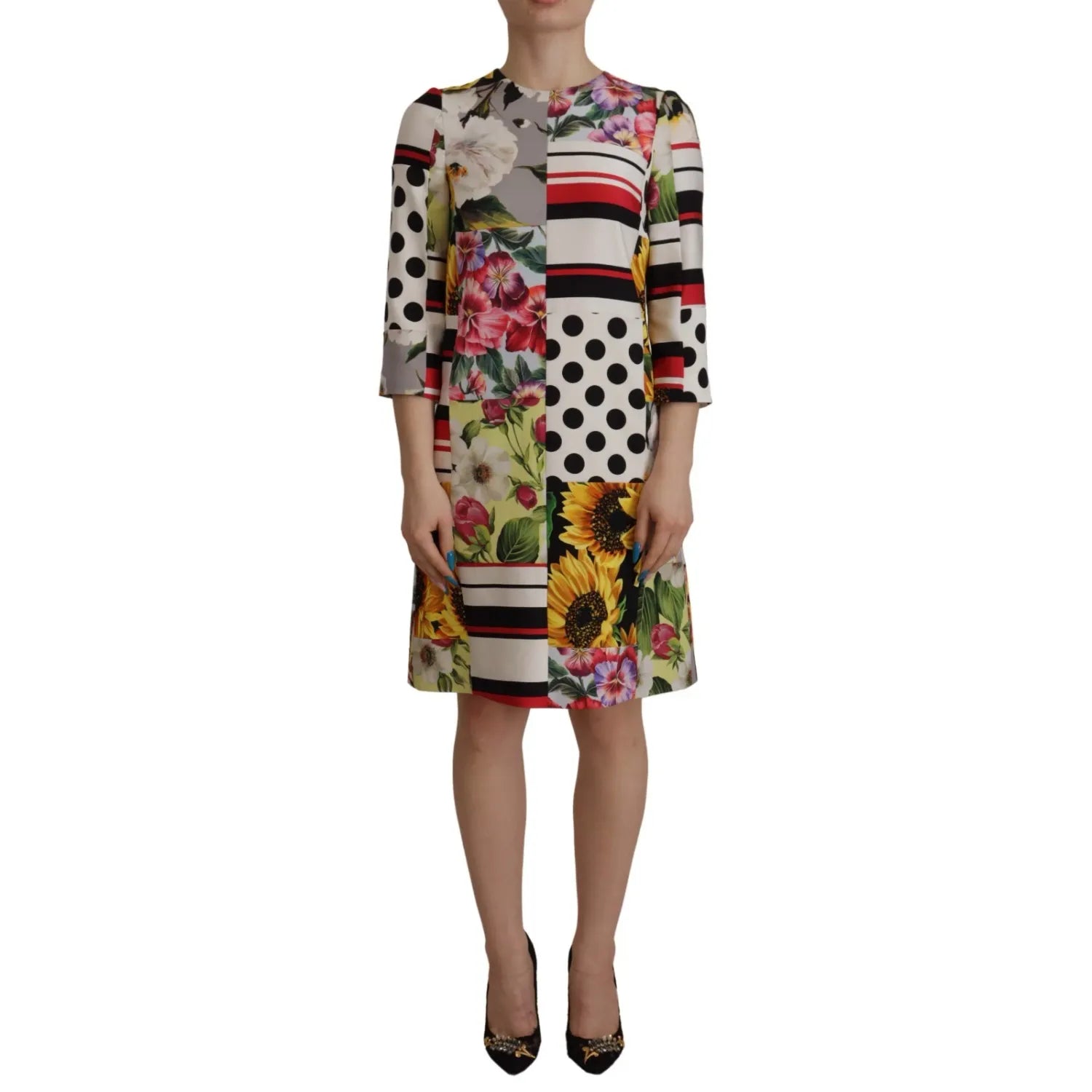 Dolce & Gabbana Multicolor Pachwork Charmeuse Floral Shift Dress