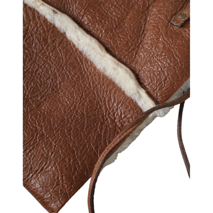 Miu Miu Brown Leather Fur Inner Lining Neck Strap WinterFleece Handwarmer