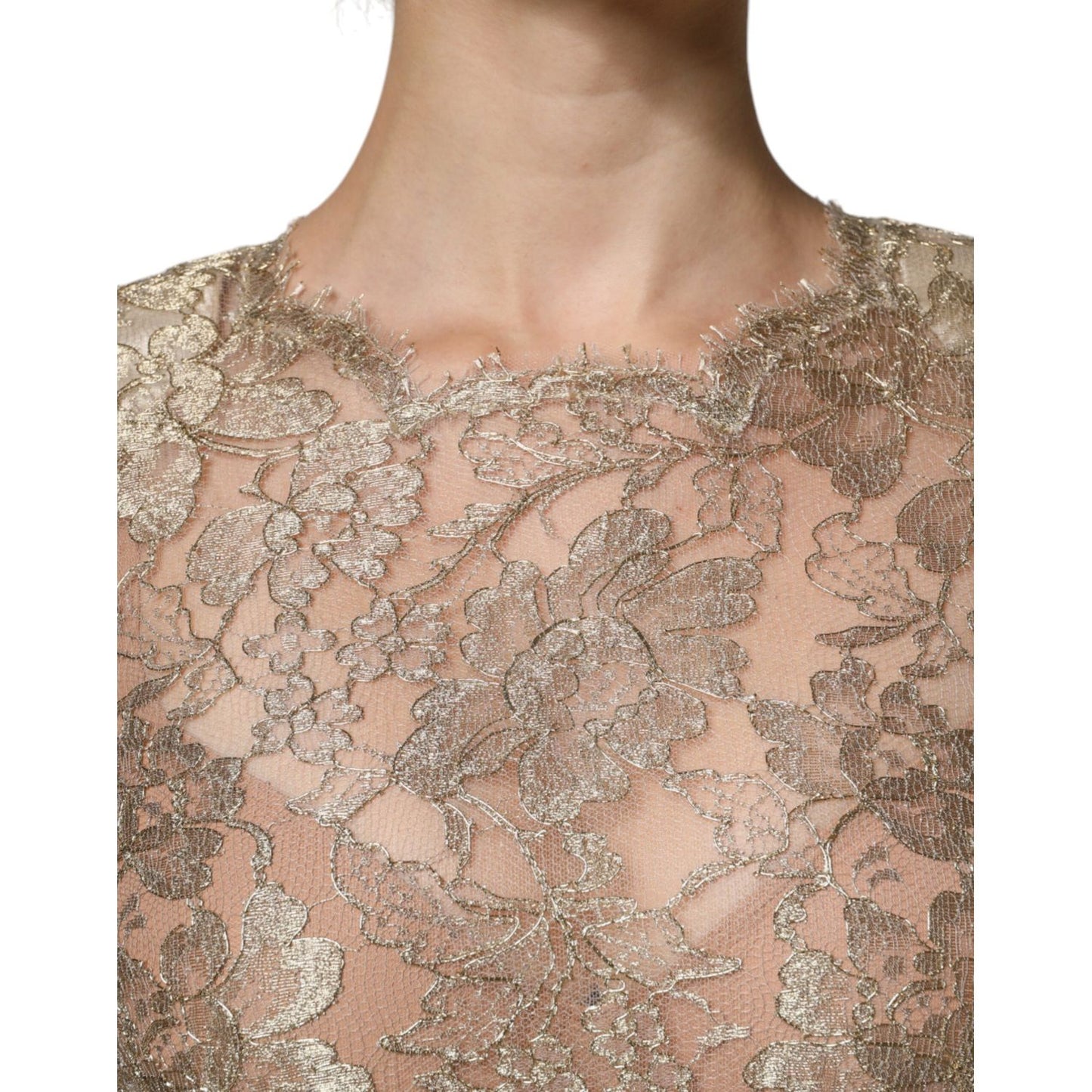 Dolce & Gabbana Gold Floral Lace A-line Sheath Mini Dress
