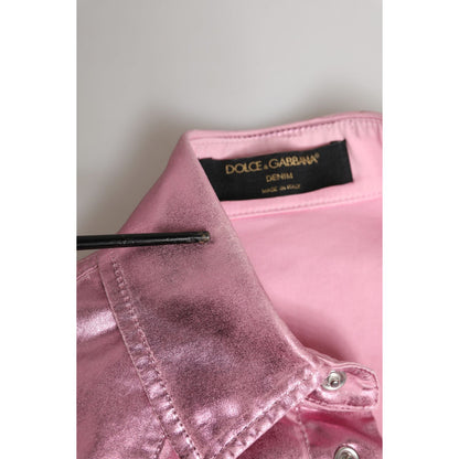 Dolce & Gabbana Pink Cotton Stretch Collared Cropped Jacket