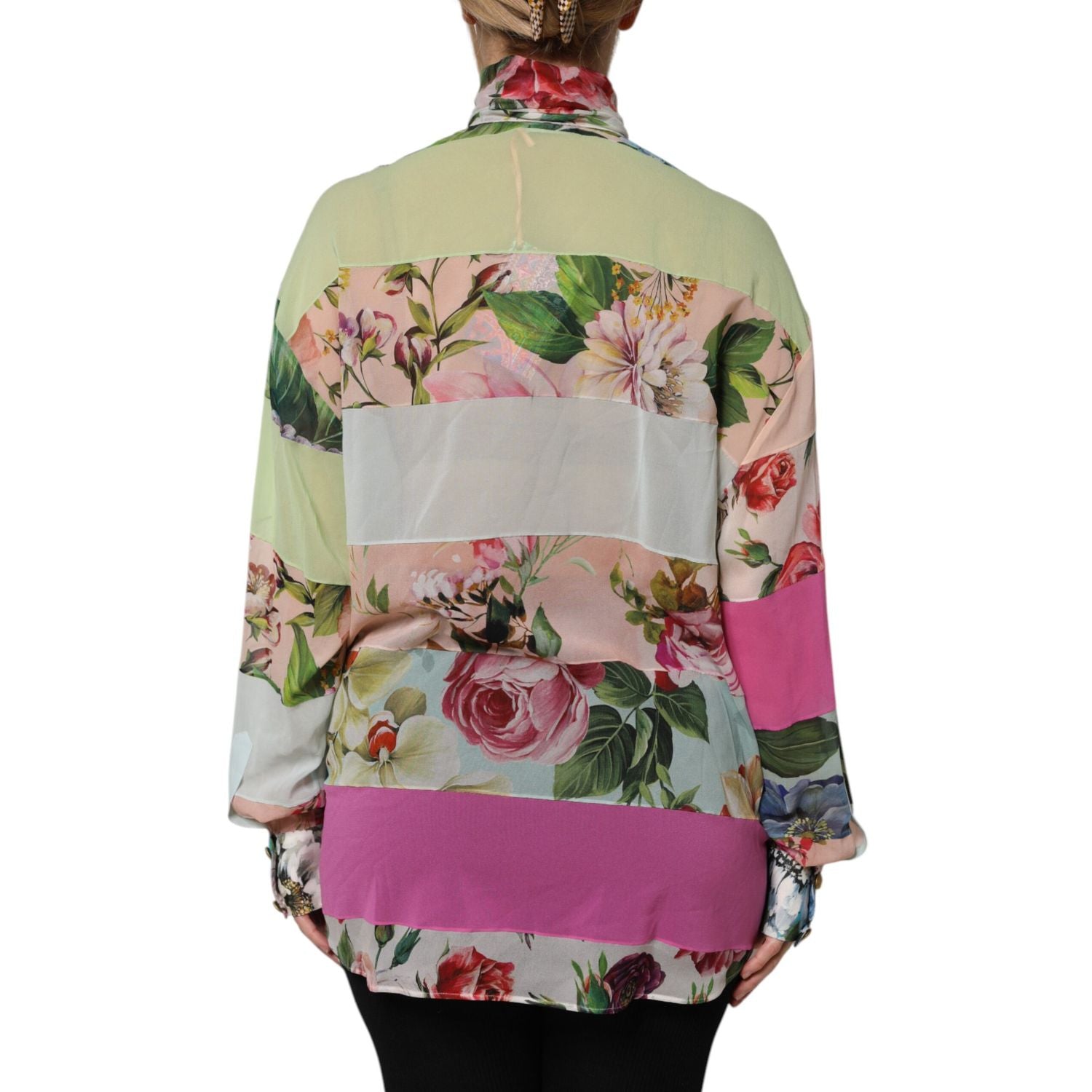 Dolce & Gabbana Multicolor Floral Patchwork Ascot Collar Top