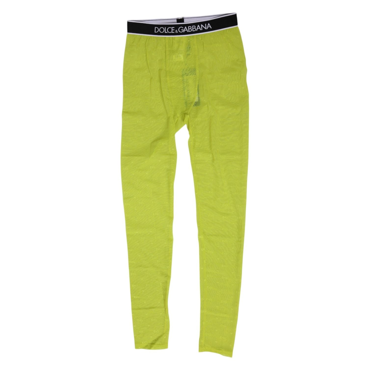 Dolce & Gabbana Neon Green Nylon Logo Lace Leggings Pants Underwear