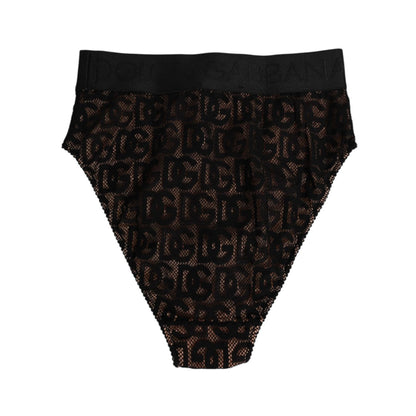 Dolce & Gabbana Black DG Logo Lace High Brief Panty Underwear
