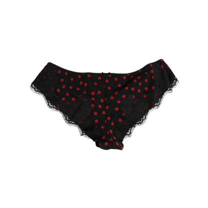 Dolce & Gabbana Black Polka Dotted Silk Low Waist Panty Underwear