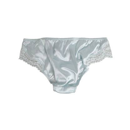 Dolce & Gabbana Gray Silk Satin Floral Lace Panty Brief Underwear