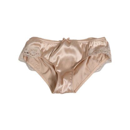 Dolce & Gabbana Beige Silk Satin Floral Lace Panty Brief Underwear