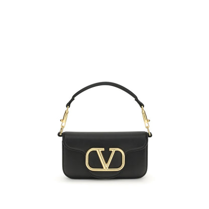 Valentino Garavani Black Calf Leather Bos Taurus Shoulder Bag with VLogo and removable straps.