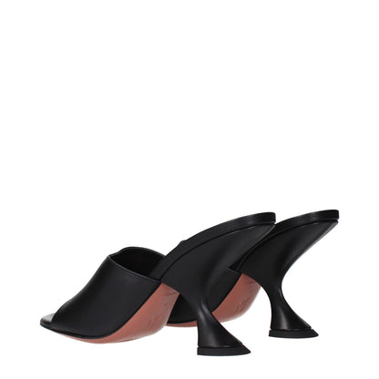 Amina Muaddi Black Leather Stiletto Heel Sandals with unique heel design, MPN TAYLORSLIPPERNAPPABLACK, code F84587