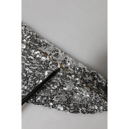 Dolce & Gabbana Silver Sequins Glitter High Heel Boot Shoes