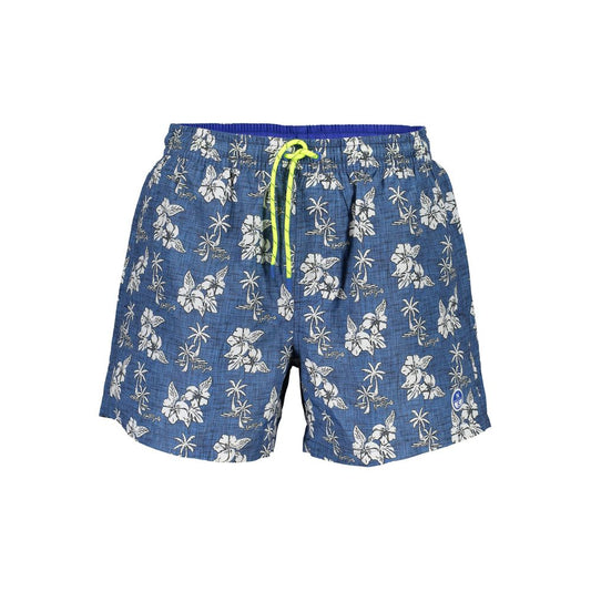 North Sails Blue Polyester Swimwear with floral pattern, elastic waist with laces, interior slip, and pockets for summer activities.