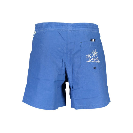 North Sails Blue Polyester Swimwear with back pocket, lace, and logo print featuring contrast details and organic cotton lining.