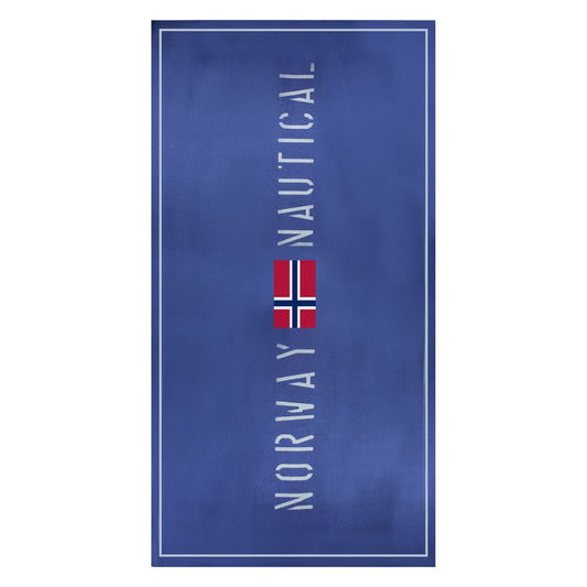 Norway 1963 Blue Polyester Swimwear beach towel, 90x180 cm, embroidered logo, nautical theme.