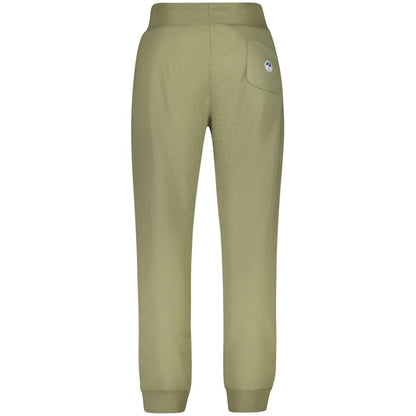 North Sails Green Cotton Pant with elastic waist, brushed finish, ankle cuffs, and logo, featuring 3 pockets and organic cotton material.