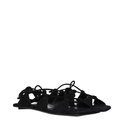 The Attico Black Leather Flat Sandals