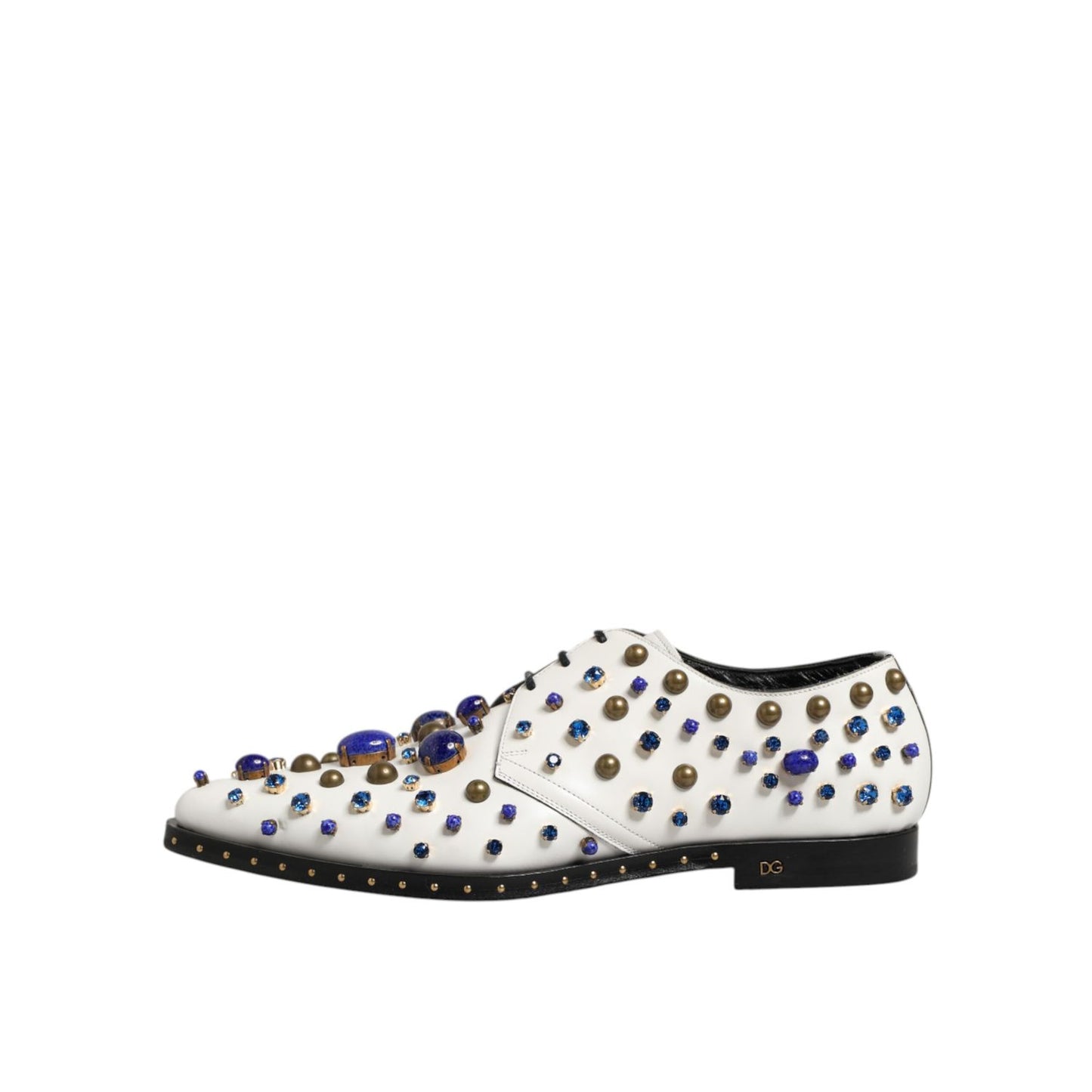 Dolce & Gabbana White Leather Crystals Embellished Dress Shoes