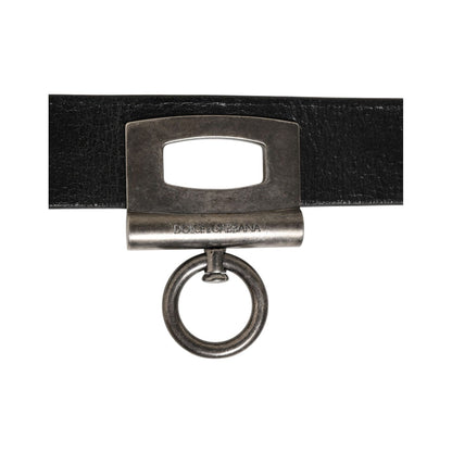 Dolce & Gabbana Black Leather Side Rings Brass Buckle Belt