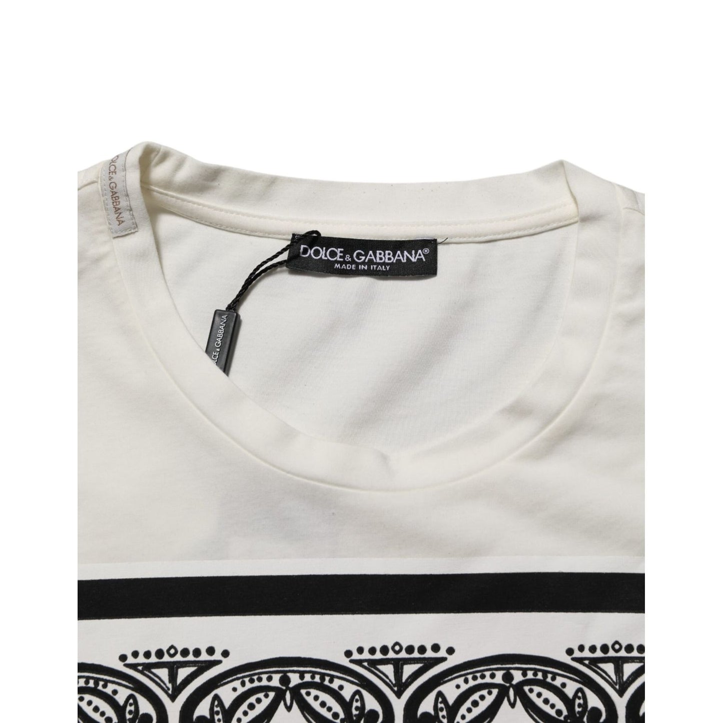 Dolce & Gabbana White Cotton Logo Bandana Print Men T-shirt