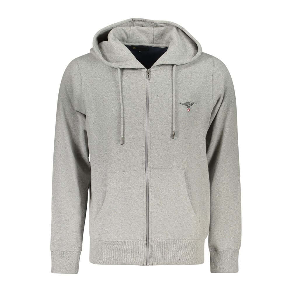 Accademia Militare Gray Cotton Men Hoodie with logo embroidery, zip front, and eco-friendly materials.