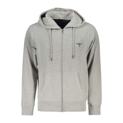 Accademia Militare Gray Cotton Men Hoodie with logo embroidery, zip front, and eco-friendly materials.