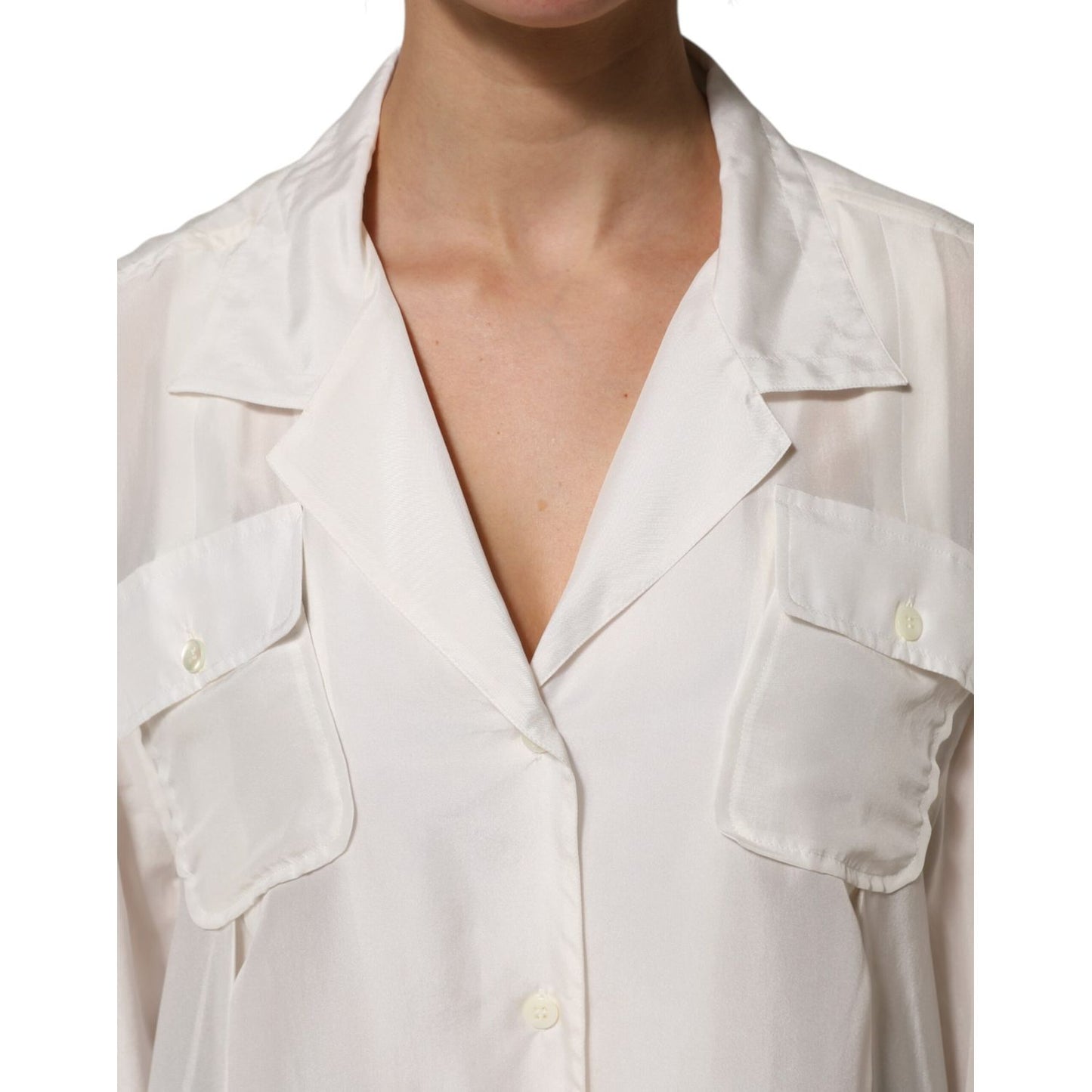 Dolce & Gabbana Off White Silk Button Down Polo Shirt Top