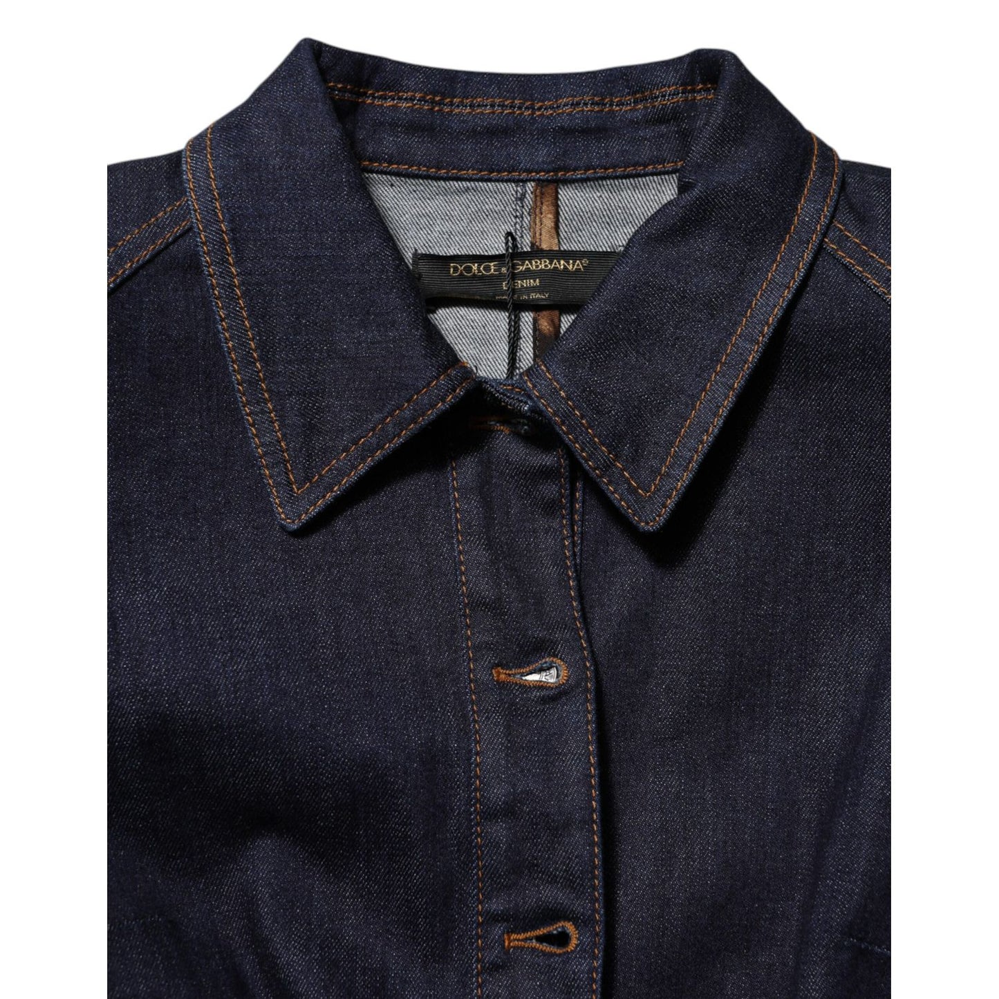 Dolce & Gabbana Dark Blue Cotton Collared Denim Coat Jacket